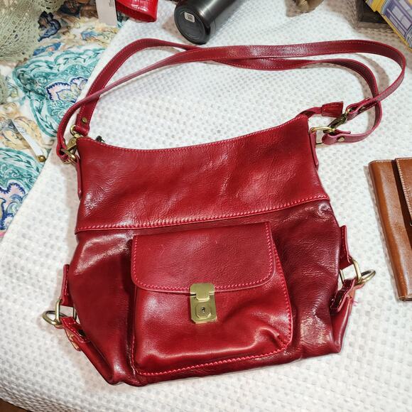VERA PELLE XL GENUINE LEATHER RED SHOULDER BAG  MADE IN ITALY - Picture 6 of 9
